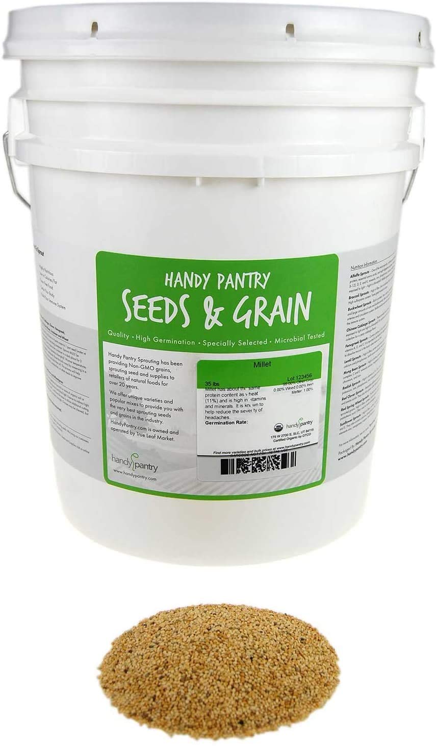 Non-GMO Organic Hull-Intact Millet Seeds: Super Sprouting Grain for Animals & Birds - 35 Lb Bag
| Organic Whole Millet