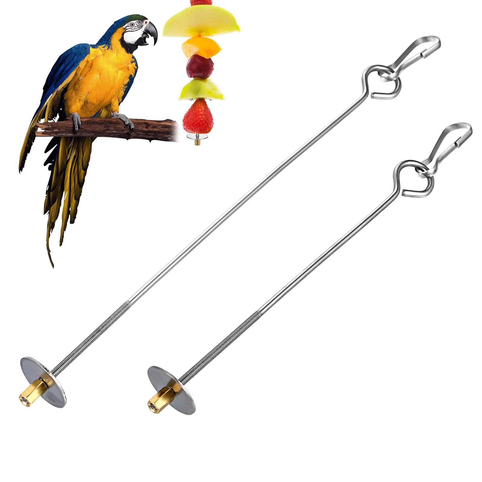 Stainless Steel Bird Feeder with Hook for Cage Parrot
| Parrot Fruit Skewers for Macaw Parakeet Parrot Budgie
| 2 Sizes