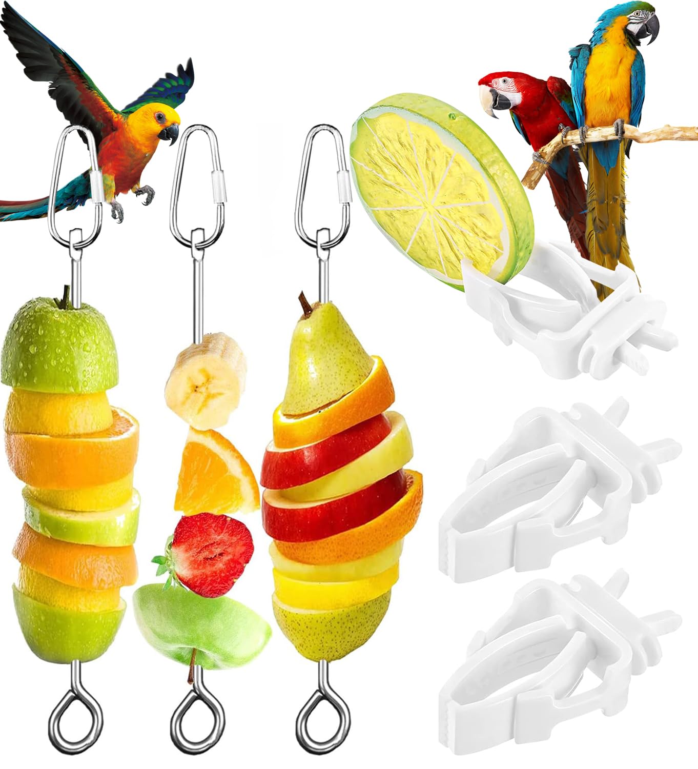  Stainless Steel 6 PCS Bird Treats Skewer for Parakeet Cage
| Hanging Cockatiel Cockatoo Fruit Vegetable Stick Holder wi