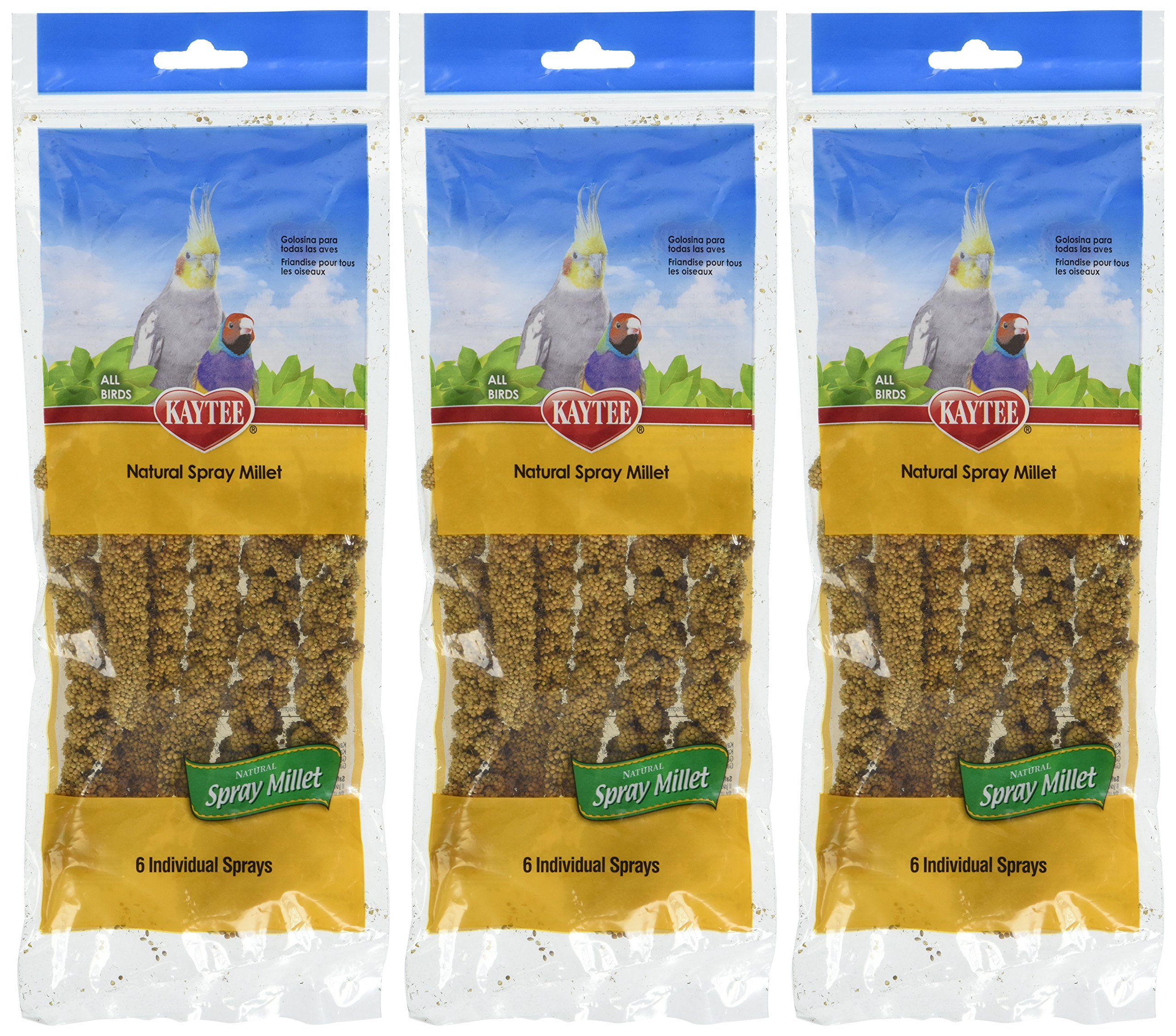 (3 Pack) Kaytee Spray Millet For Birds - Healthy Snack - Parakeet, Parrot Birds - Cage Feeding - No Mess, 6-Count Each